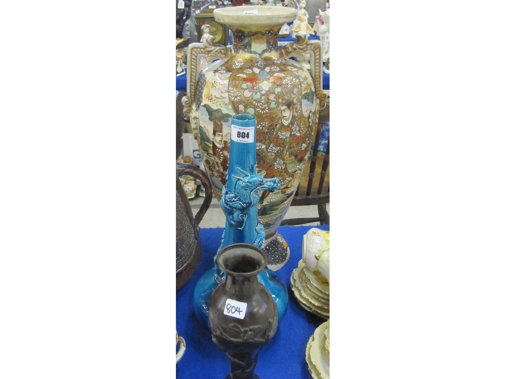 Appraisal: Chinese blue glazed dragon vase Japanese bronze vase and a