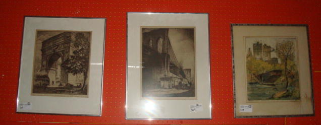 Appraisal: GUERIN Three 's Prints of New York City Signed Joseph