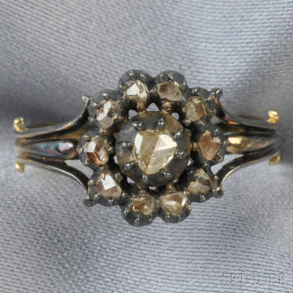 Appraisal: Antique Rose-cut Diamond Ring bezel-set with rose-cut diamonds scrolling shoulders