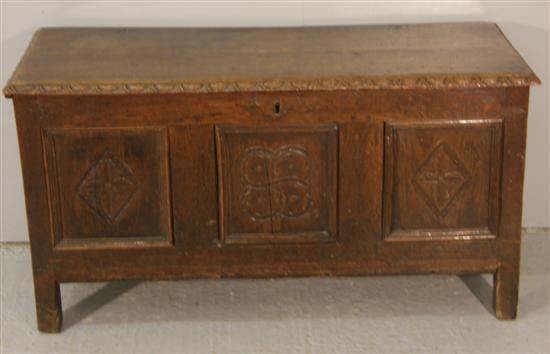 Appraisal: Oak coffer th century the two-plank lid enclosing a candle