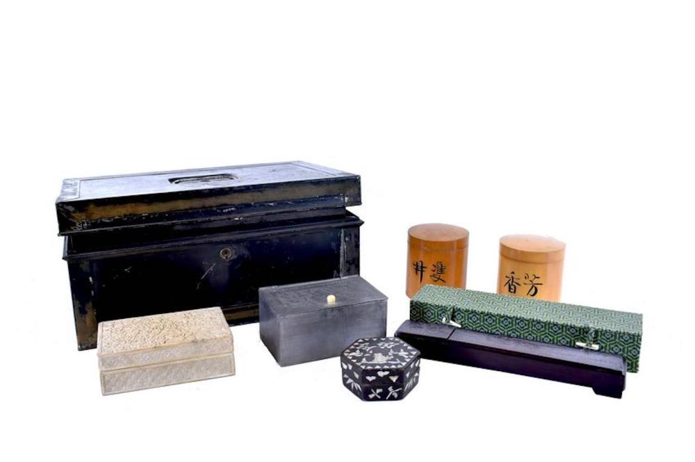 Appraisal: GROUP OF TEN VARIOUS MATERIAL BOXES th th Century Including