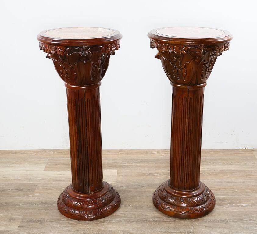 Appraisal: Pair of rosewood marble inlaid sculpture pedestals Late th Century