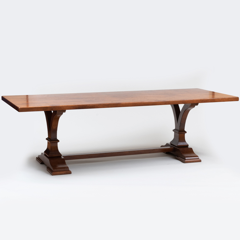 Appraisal: Contemporary Walnut Double Pedestal Trestle Form Dining Table x ft