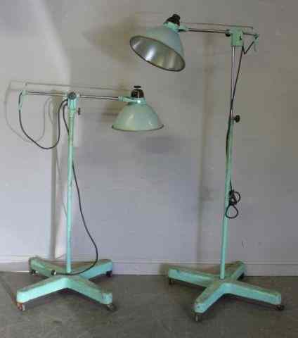 Appraisal: Large Pair of Industrial Spot Lights on RollingBases From a