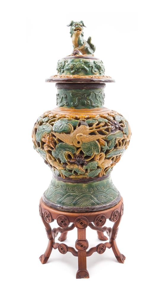 Appraisal: Sale Lot A Sancai Glazed Pottery Jar and Cover the