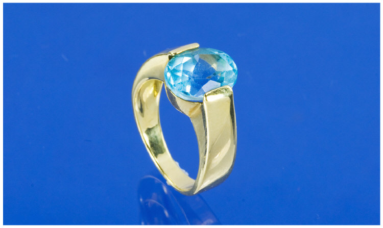 Appraisal: ct Gold Aquamarine Ring Large Oval Faceted Aquamarine Set in