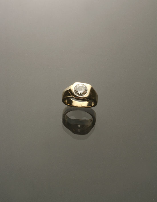 Appraisal: -Karat Yellow-Gold and Platinum Solitaire Diamond Ring The bezel mount