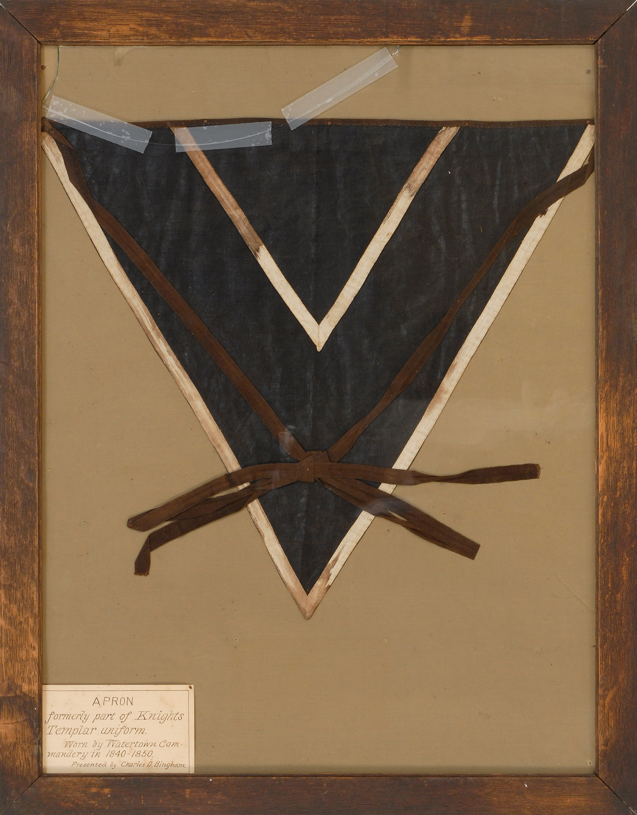 Appraisal: FRAMED KNIGHTS TEMPLAR APRON Circa Triangular black apron possibly linen