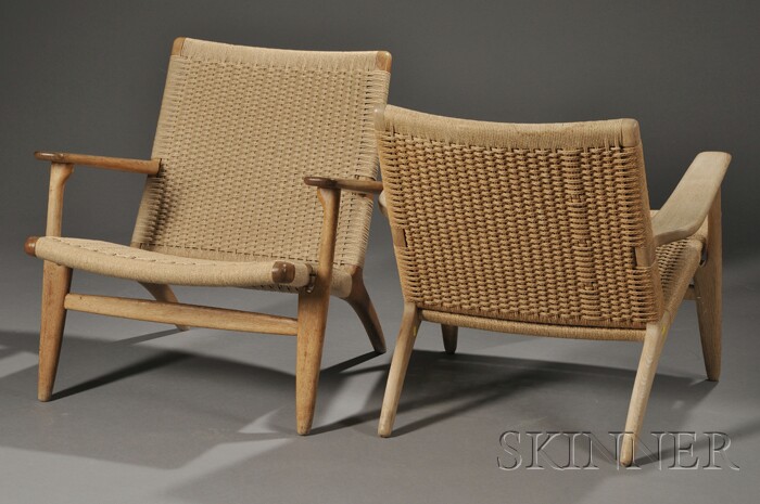 Appraisal: Two Hans Wegner CH Chairs Oak and cord Fabricated by