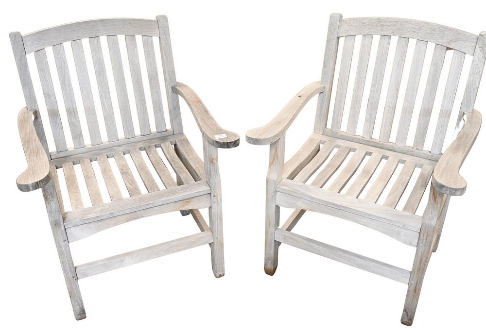 Appraisal: Pair of Teak Armchairs by Outdoor Design seat height inches