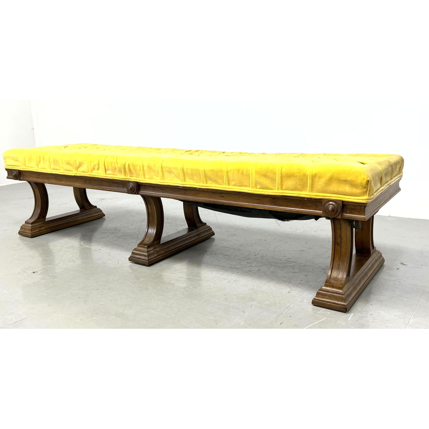 Appraisal: DREXEL Yellow Velvet Tufted Cushion Bench Label Dimensions H inches