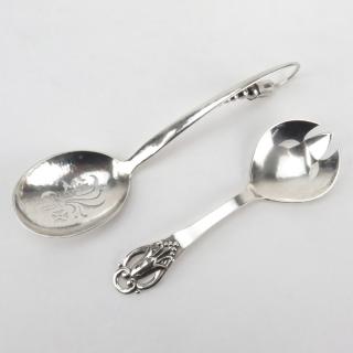 Appraisal: Two Danish Sterling Silver Hand Wrought Serving Pieces Organic motifs