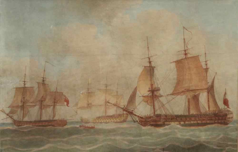 Appraisal: ATTRIBUTED TO POCOCK BRITISH NAVAL SHIPS Watercolor on paper x