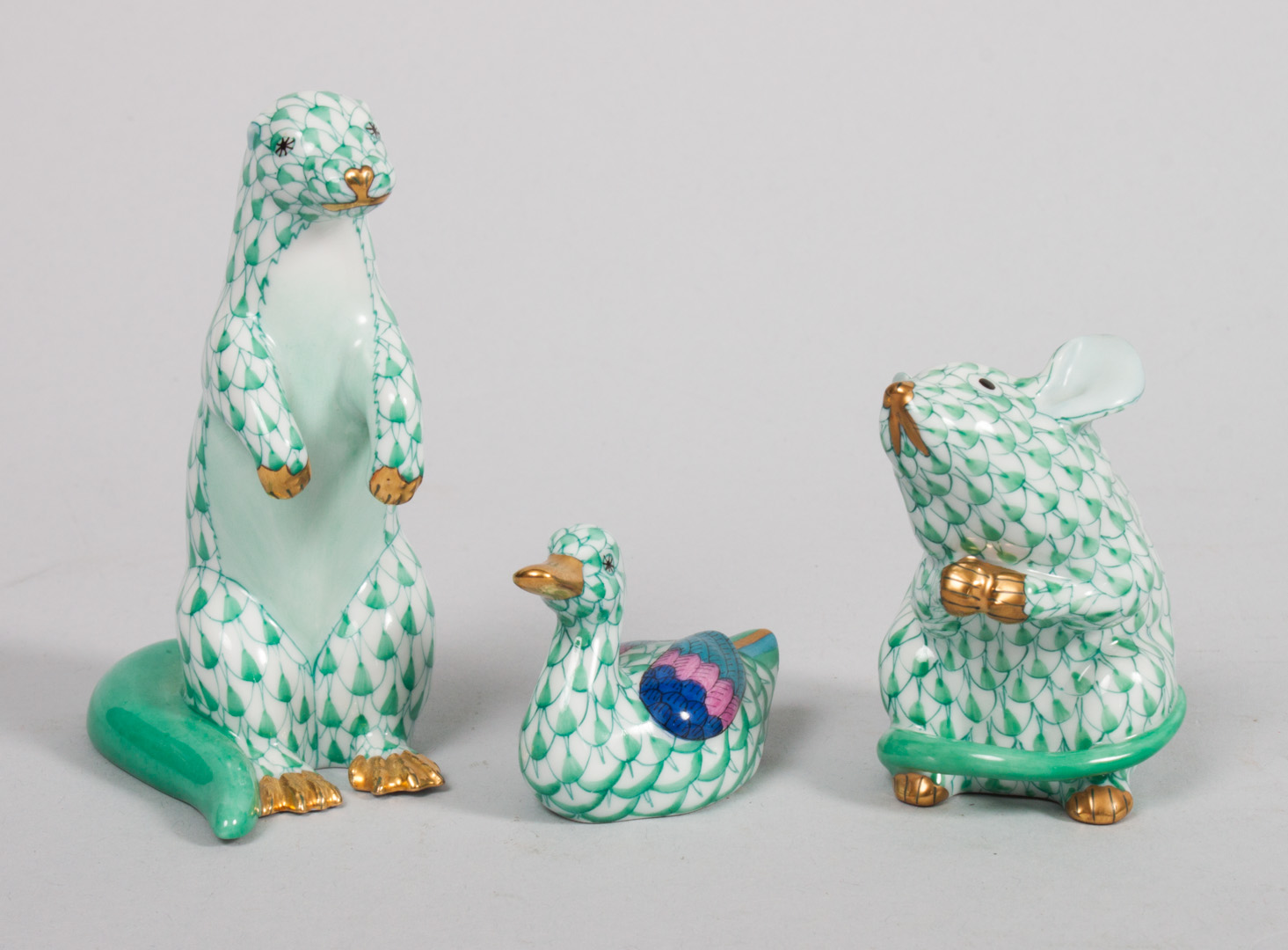 Appraisal: Three Herend porcelain animals in the Green Fishnet pattern including