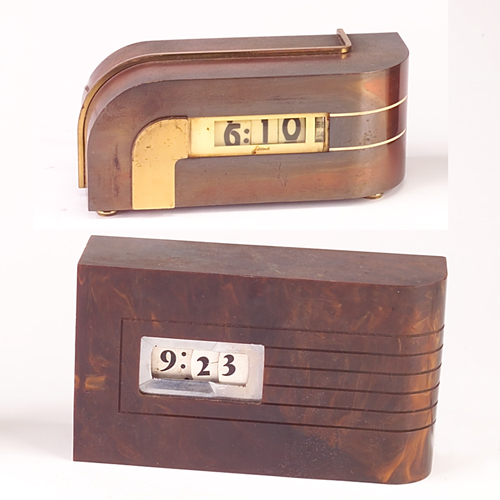 Appraisal: Two Deco-style clocks one steel plated and burnished copper by