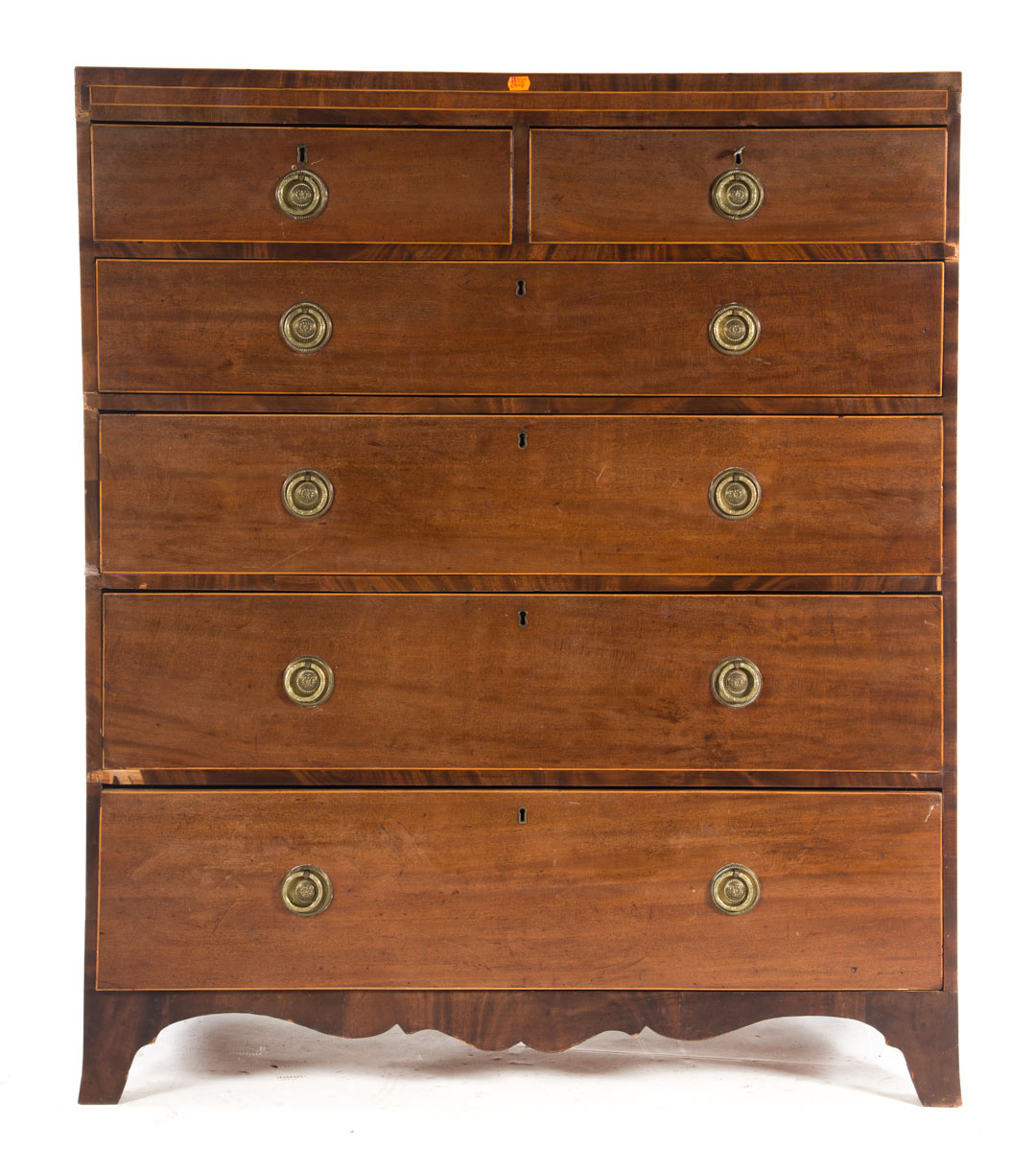 Appraisal: George IV inlaid mahogany chest circa two short and four