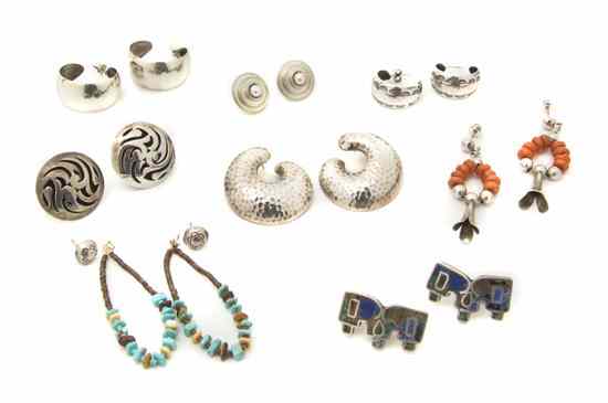 Appraisal: A Collection of Eight Pairs of Southwestern Sterling Silver Earrings