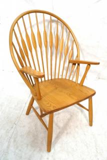 Appraisal: HANS WEGNER Style Oak Peacock Lounge Chair Flare HANS WEGNER