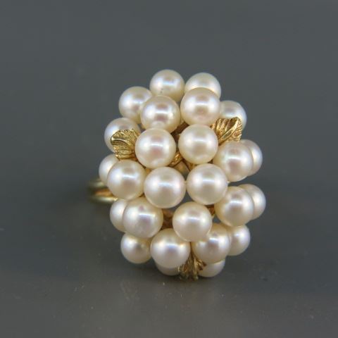 Appraisal: Pearl Ring dome cluster of lusterous pearls k yellow gold