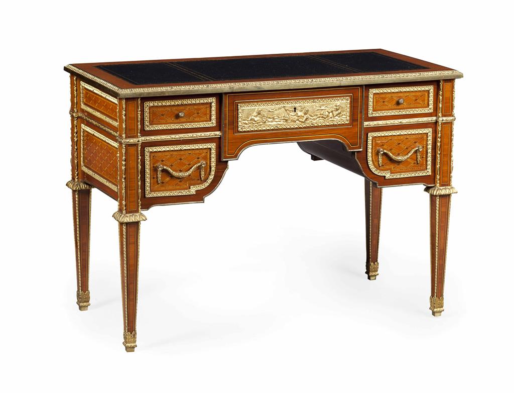 Appraisal: FRENCH SATINWOOD PARQUETRY AND GILT METAL MOUNTED BUREAU PLAT CIRCA