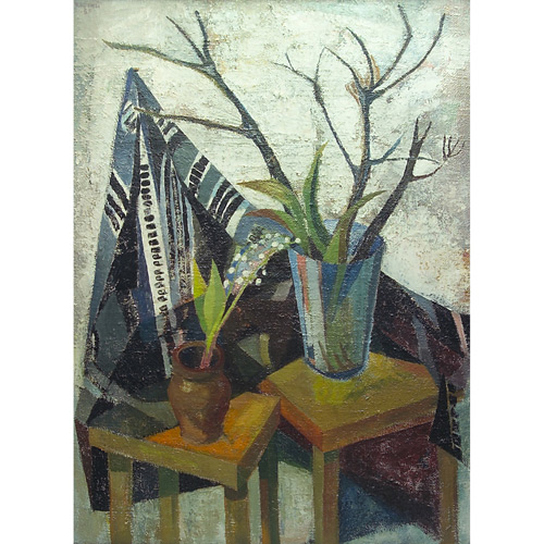 Appraisal: Euoprean mid- th c still life abstract oil on canvas