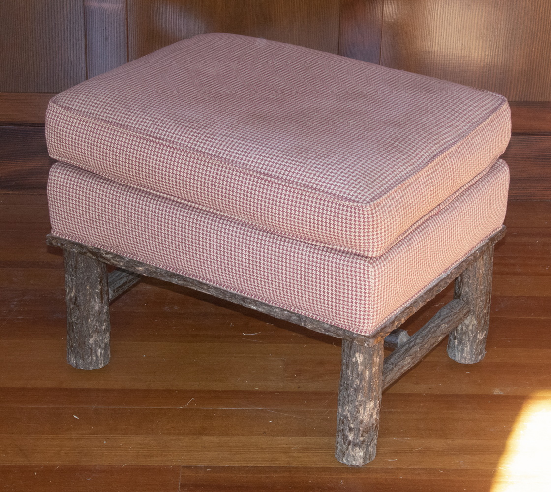 Appraisal: OTTOMAN WITH CUSHION Adirondack Style Rectangular Ottoman with upholstered cushion