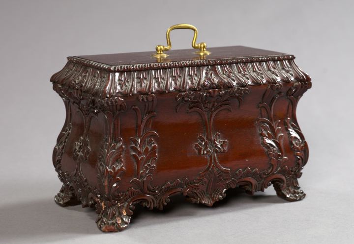 Appraisal: English Highly Carved and Brass-Mounted Mahogany Footed Jewel Casket of