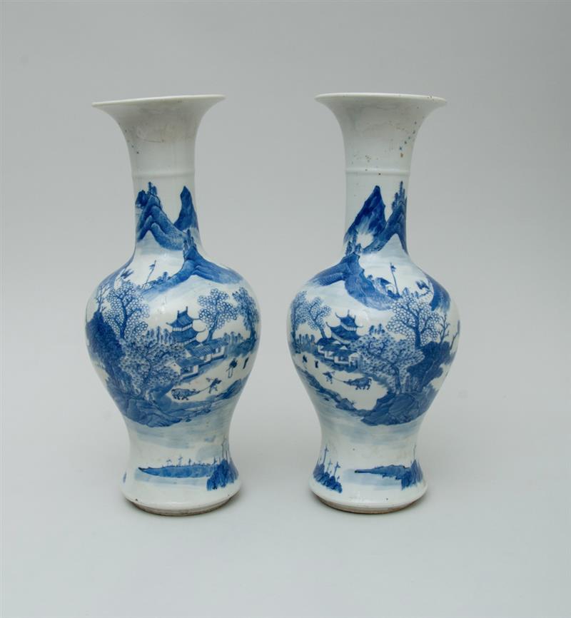 Appraisal: PAIR OF CHINESE BLUE AND WHITE PORCELAIN VASES Each with