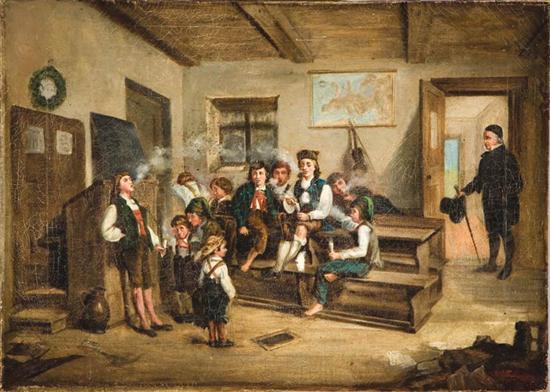 Appraisal: GENRE SCENE WITH MISBEHAVING SCHOOLBOYS BY G LEIBSCHINE EUROPEAN TH