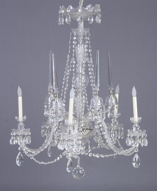 Appraisal: FINE ENGLISH CUT CRYSTAL FIVE-LIGHT CHANDELIER th century wired for