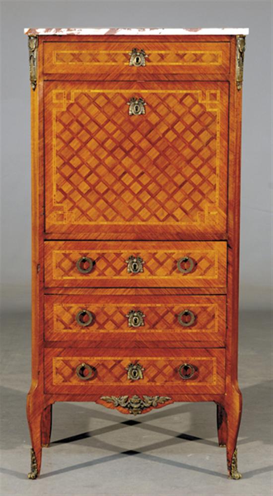 Appraisal: Louis XV style kingwood and marquetry escritoire circa marble top