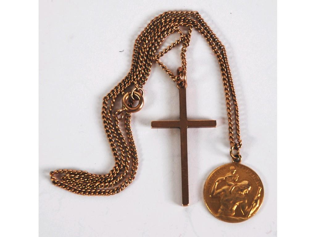 Appraisal: ct GOLD CROSS PENDANT AND FINE CURB PATTERN GOLD NECKLACE