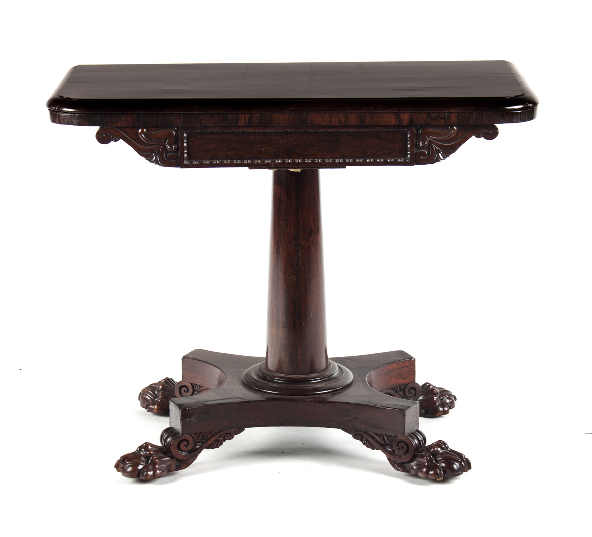 Appraisal: George IV rosewood flip-top games table circa revolving beize-lined flip