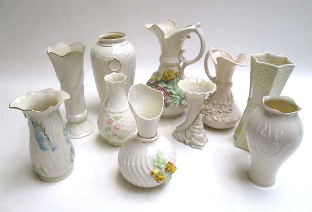 Appraisal: TEN BELLEEK VASES AND PITCHERS the first pitcher with high