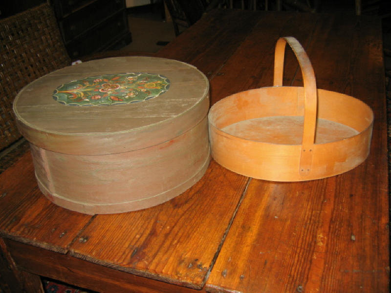 Appraisal: TWO SHAKER BENTWOOD BOXES One an open basket form sewing