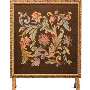 Appraisal: An English Wool Needlepoint Foliate Scroll Decorated Fire Screen th