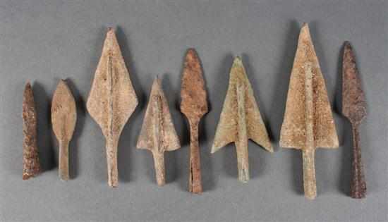 Appraisal: Eight assorted ancient bronze arrowheads cultures include Egyptian Scythen Greek