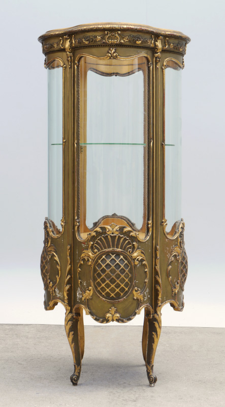 Appraisal: FRENCH GILT QUADRUPLE BOW FRONT VITRINE Unique bowed glass on