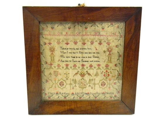 Appraisal: Sampler by Mary Stanton age prior uppercase alphabet and numbers