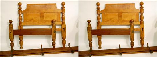 Appraisal: Pair th C figured maple twin bedsteads replaced rails some