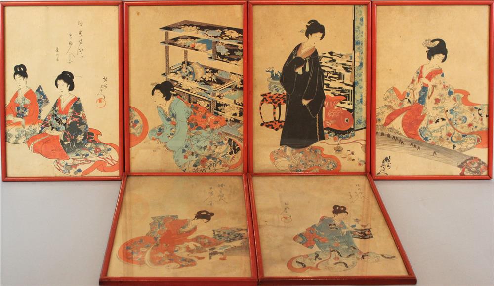 Appraisal: SIX JAPANESE GEISHA PRINTS Woodblock print each x in sight