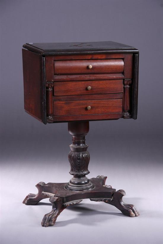 Appraisal: AMERICAN CLASSICAL MAHOGANY WORK TABLE Circa Probably Philadelphia Rectangular molded-edge