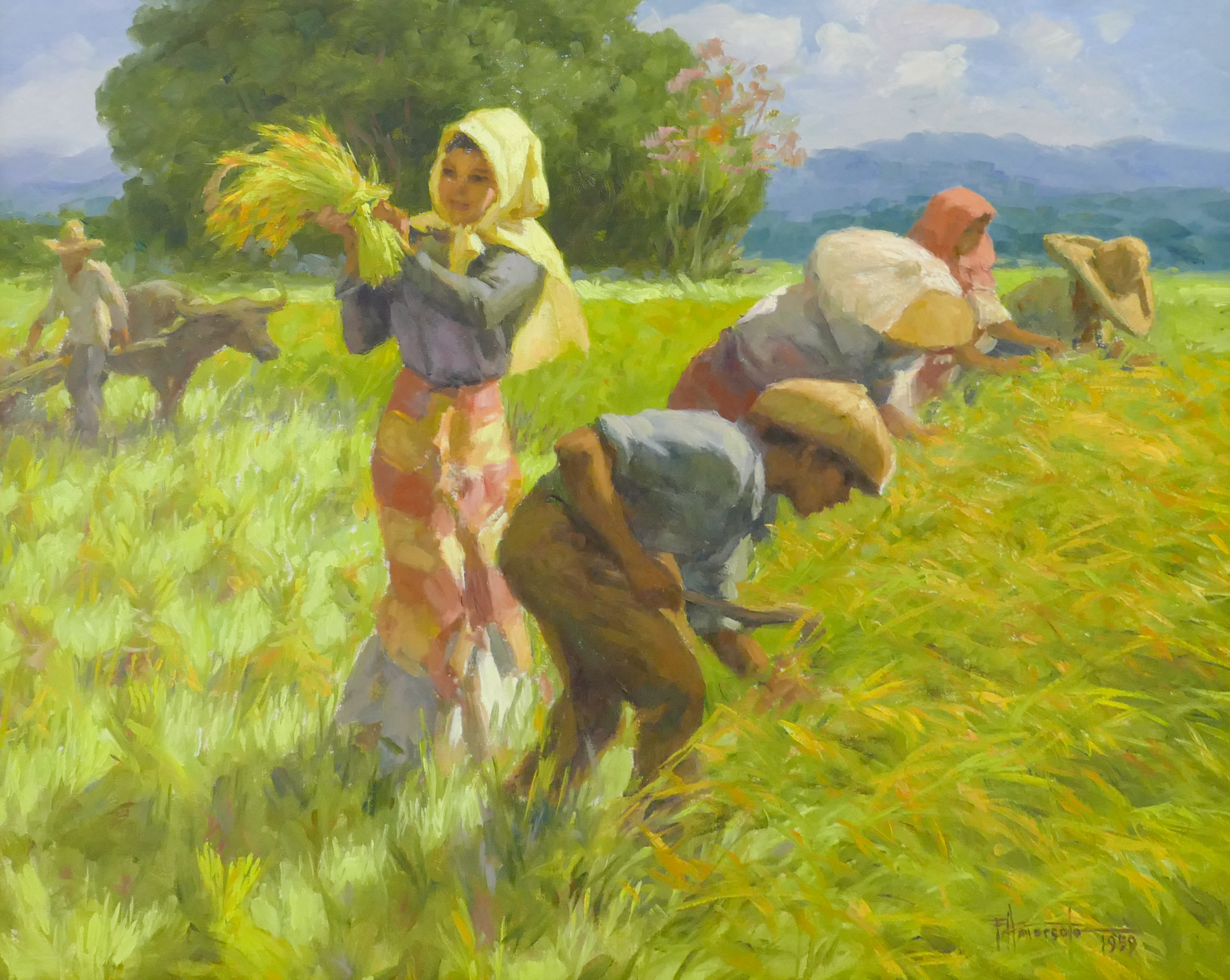 Appraisal: Fernando Amorsolo - Philippines 'Untitled' Harvesting Oil on Canvas Canvas