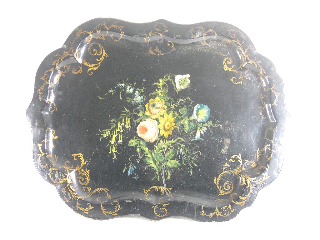 Appraisal: A th Century Papier-Mache shaped rectangular Tray painted floral spray