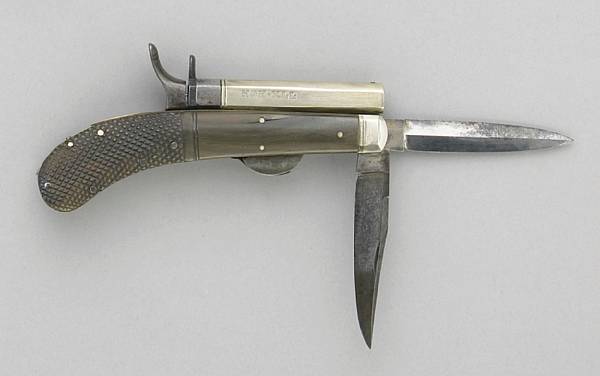 Appraisal: An English percussion knife pistol by RodgersThe Self Protector Having