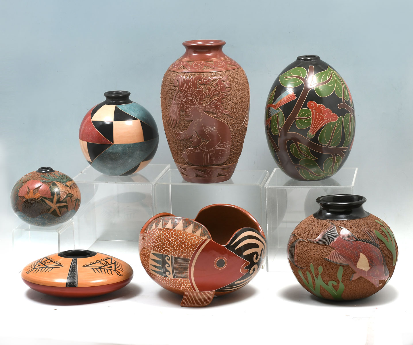 Appraisal: PC EMANUEL MALDONADO ART POTTERY COLLECTION Seven art pottery vases