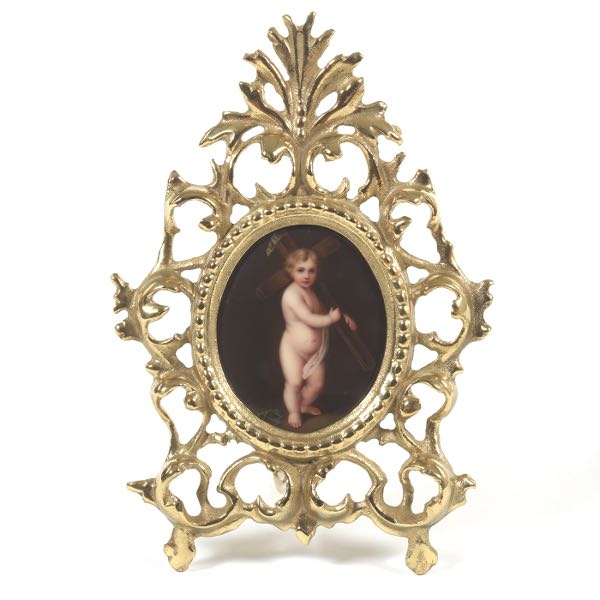 Appraisal: ANTIQUE GERMAN PORCELAIN MINIATURE PLAQUE IN BAROQUE STYLE BRASS FRAME