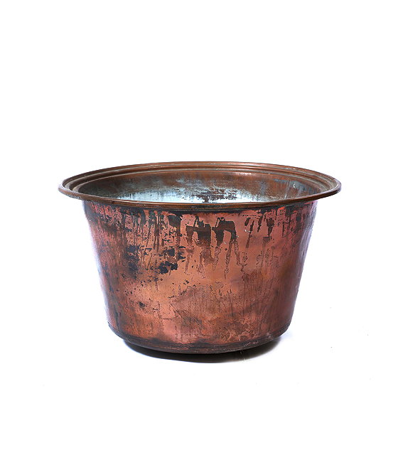 Appraisal: AN OLD COPPER COPPER with broad stepped rim cm diameter