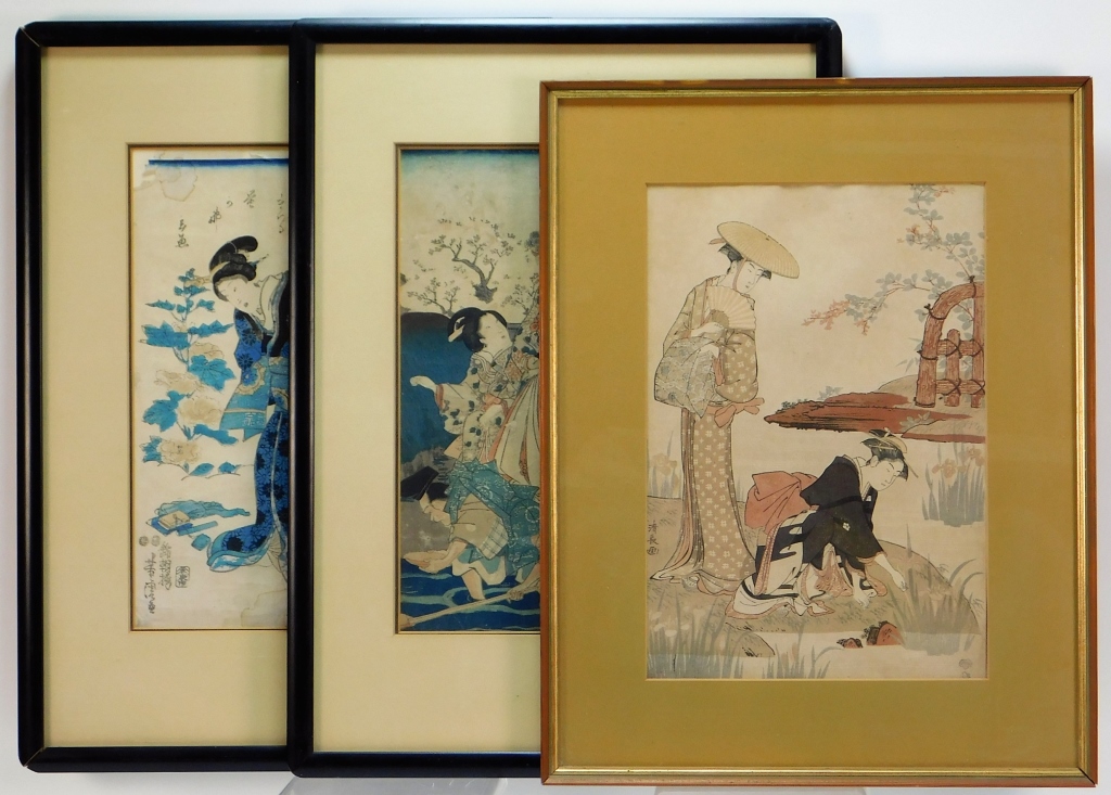 Appraisal: JAPANESE GEISHA WOODBLOCK PRINTS JapanLate th-Early th CenturyIncludes a blue