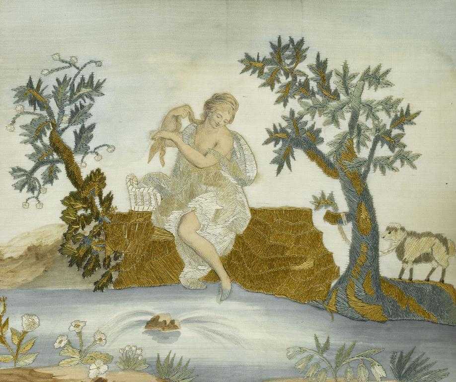 Appraisal: A SILK PICTURE OF A BATHER the figure's upper body